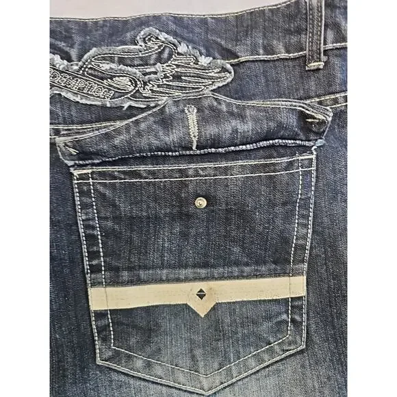 VINTAGE REDEMPTION DENIM Y2K MENS Tapered Jeans Blue SIZE 48X32 Embroidered Logo - Picture 10 of 13